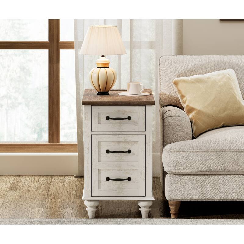 End Table with Charging Station, Side Table with Storage, Power Outlets & Type-C USB Ports for Living Room