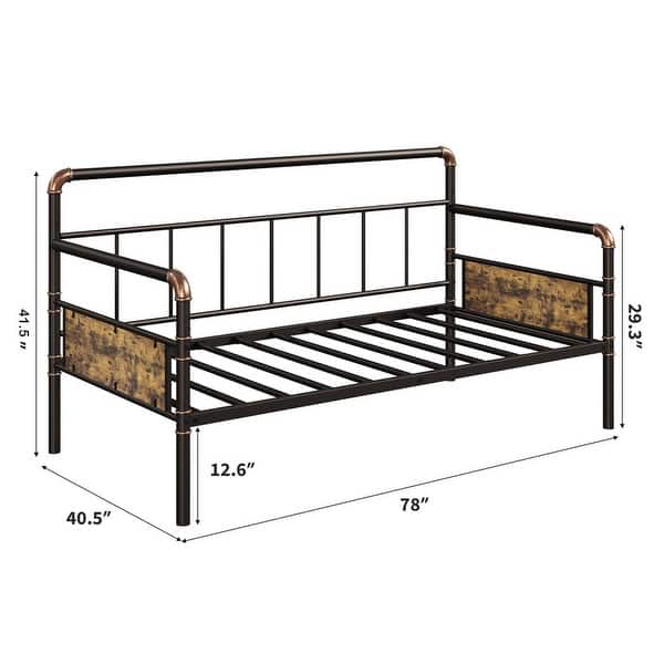 dimension image slide 0 of 2, Garvee Modern Twin Daybed with Classic Headboard, Metal Sofa Bed Frame Heavy Duty Steel Slats Support