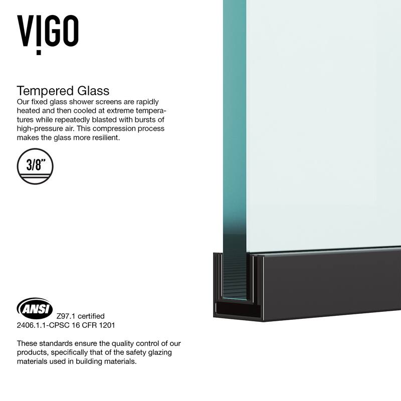 VIGO Divide 34" W x 74" H Framed Fixed Shower Screen in Matte Black