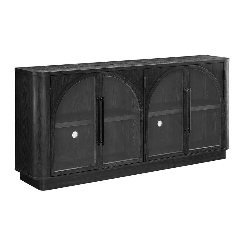 Modern, Contemporary Wood 70" Console with glass doors, TV Stand, Accent Cabinet, Fully Assembled, Black - 70"W x 32"H x 15"D