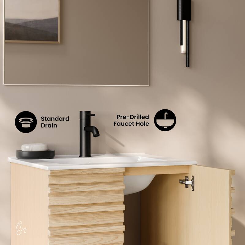 Cascade 24" Wall-Mounted Bathroom Vanity In Natural Oak With Sink Top - 24