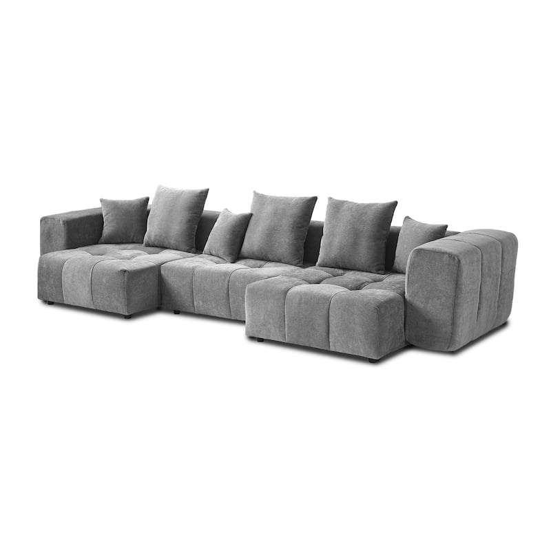 144.17" Linen Modular Sofa Modern Sectional Sofa 3-Seater Couch Lounge Chaise