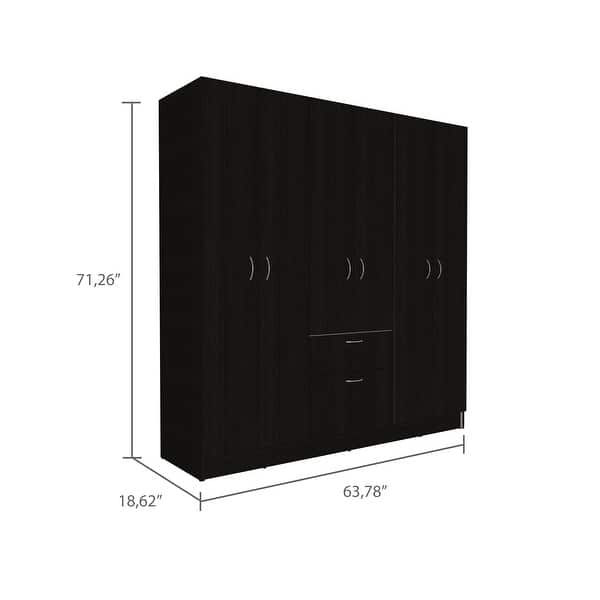 dimension image slide 1 of 3, Davenport 1-Drawer Rectangle 6-Door Armoire Black Wengue and White