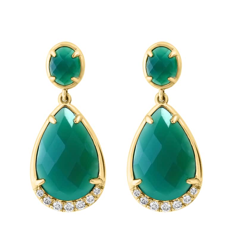 EFFY 14K Yellow Gold Diamond Green Onyx Drop Earrings