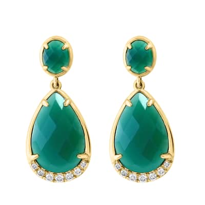 EFFY 14K Yellow Gold Diamond Green Onyx Drop Earrings