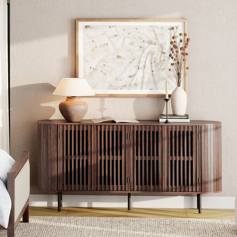 WAMPAT 66" Sideboard Buffet Cabinet, Fluted Accent Storage Cabinet