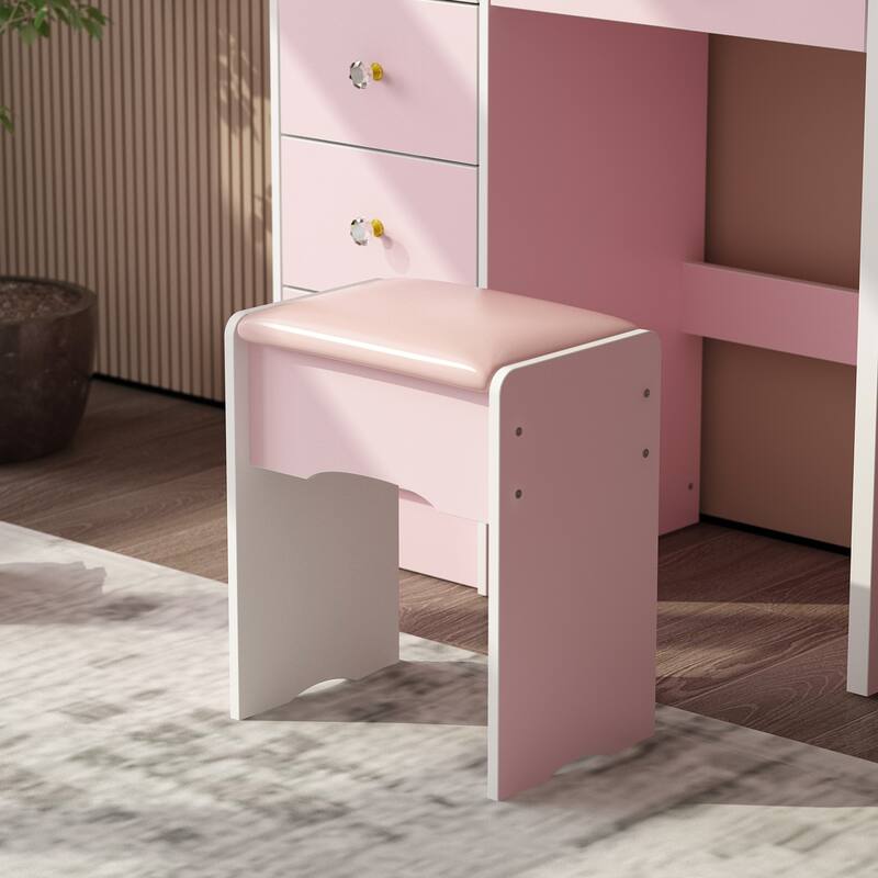 Timechee 31.5" Wide Makeup Vanity Set with Stool, Mirror,3 Color Light - 31.5"W