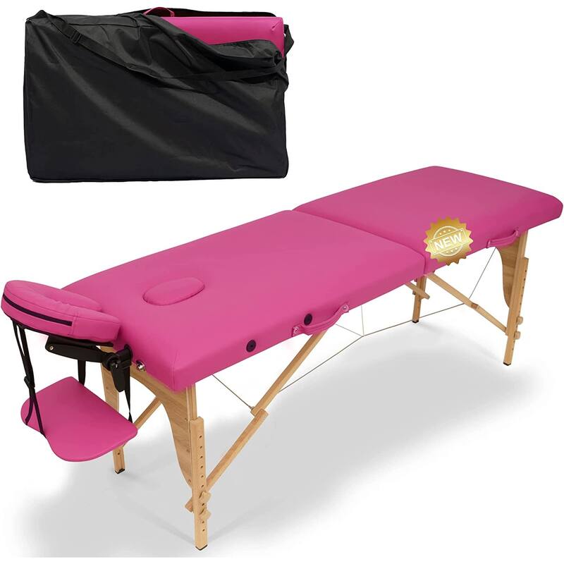Massage Table 84 Inches Long Portable with Carry Case Table - Fushia+Case