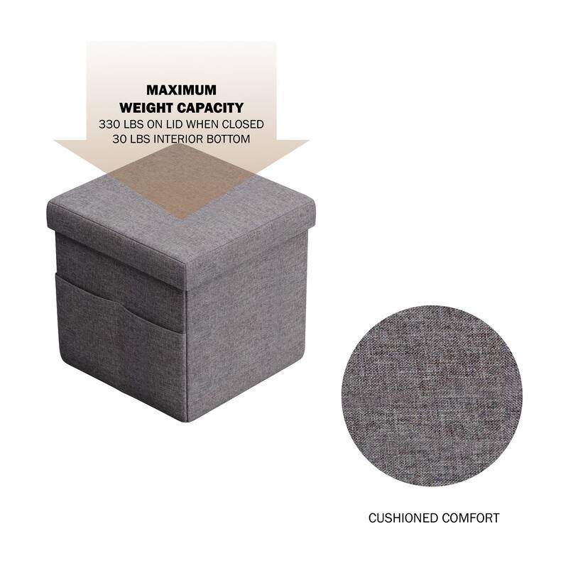 Lavish Home 15 Inch Tuffted Folding Foot Rest Storage Ottoman, Set of 2