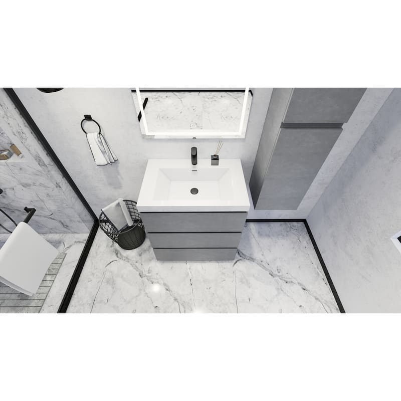 Angeles 30 natural oak finish freestanding bath vanity with single basin reinforced acrylic top