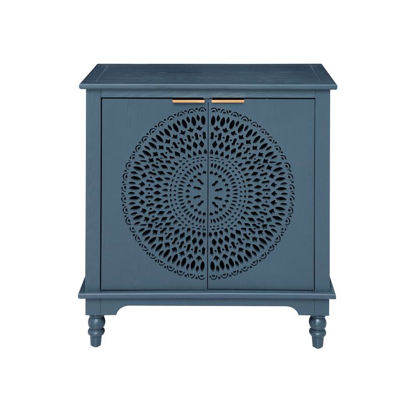 GDFStudio - Manchuria Crest American Style Hollow-Carved Storage Accent Cabinet with 2 Doors