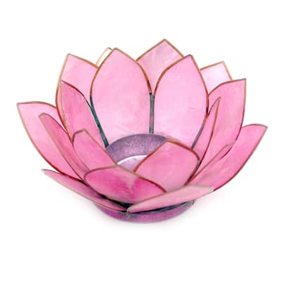 Light Pink Capiz Shell Lotus Flower Small Tealight Candle Holder - 2.25 X 4.75 X 4.75 inches