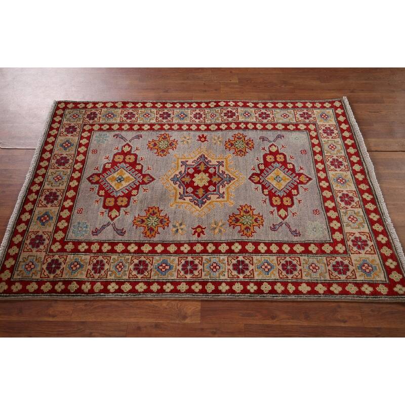 Gray Kazak Oriental Accent Rug Hand-Knotted Wool Carpet - 3'6" x 5'0"