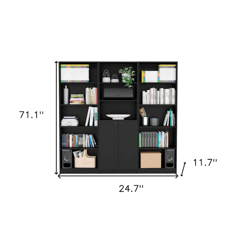 71inch Black Five Tier Bookcase with Two doors