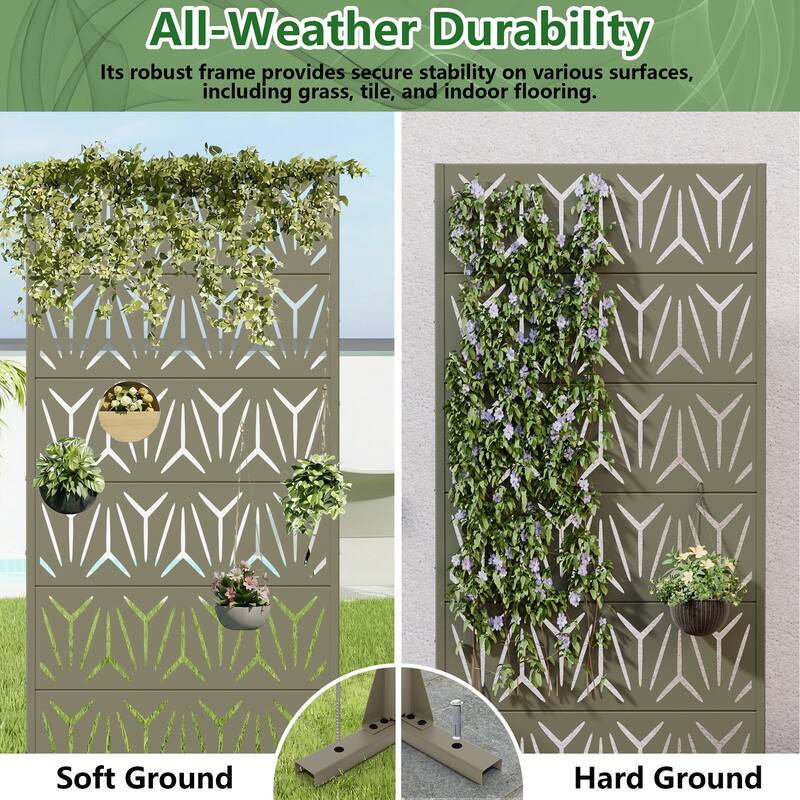 72" H×47"W Dovelina Black Outdoor Freestanding Metal Privacy Screen Decorative Garden Fence