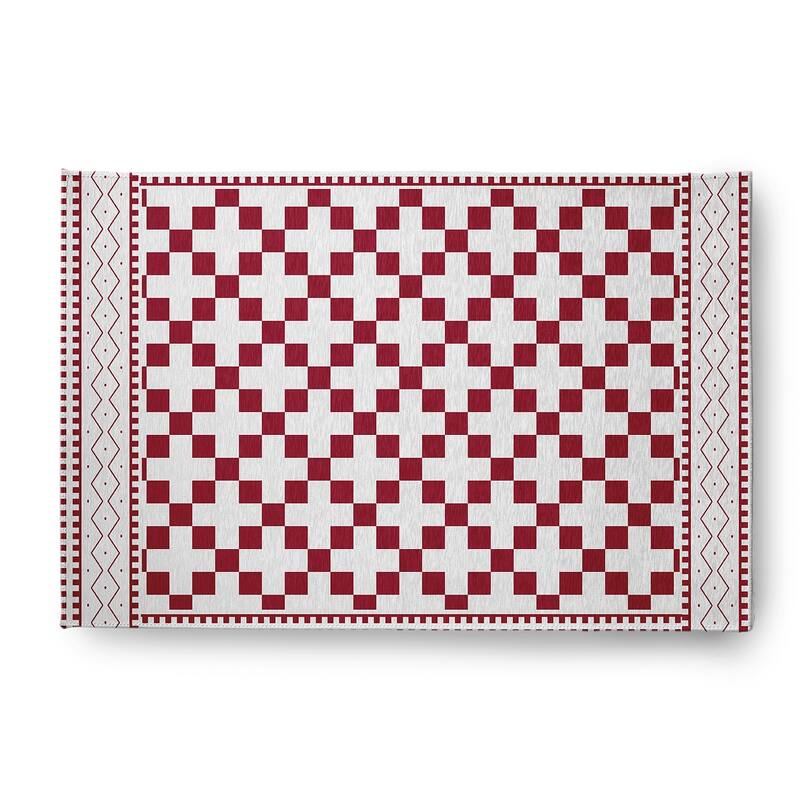 Cross and Squares Rug - Sporty Red - 3' x 5'