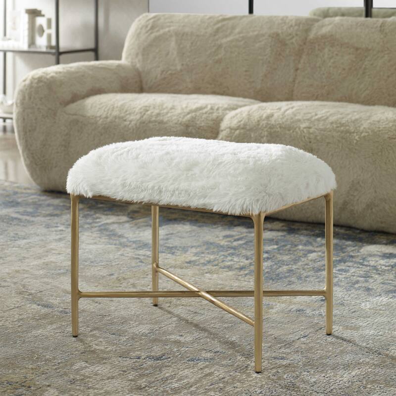 Lush Upholstered Textured Small Accent Bench - 24" - Beige and Gold