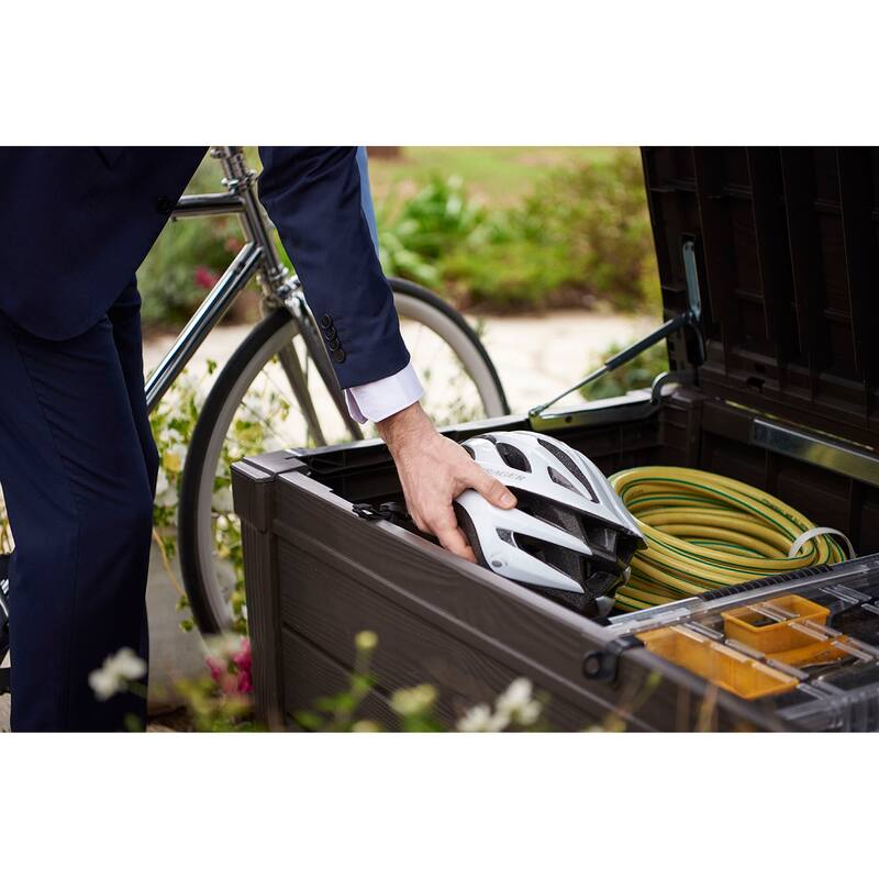 Keter Brightwood 120 Gallon Large Durable Resin Outdoor Storage Deck Box For Furniture and