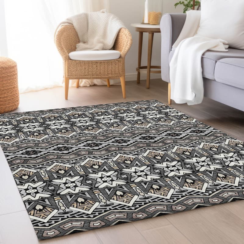 Premium Washable Super Soft Moroccan Global Mayfield Rug - Charcoal - 5' x 7'6"