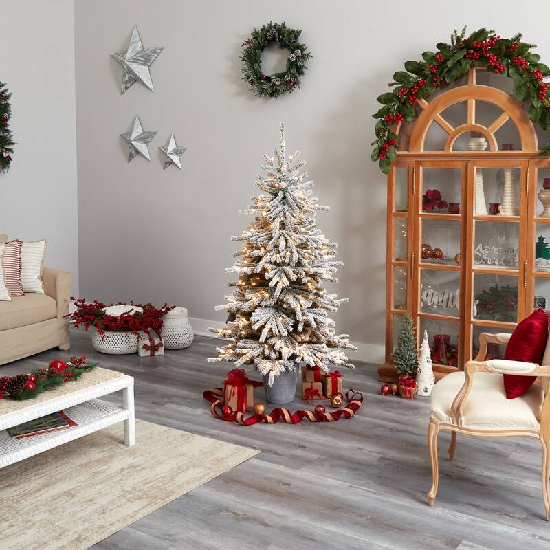 6Ft Artificial Christmas Tree with Lights & Planter - Pine Tree Holiday Decor - Green - 72