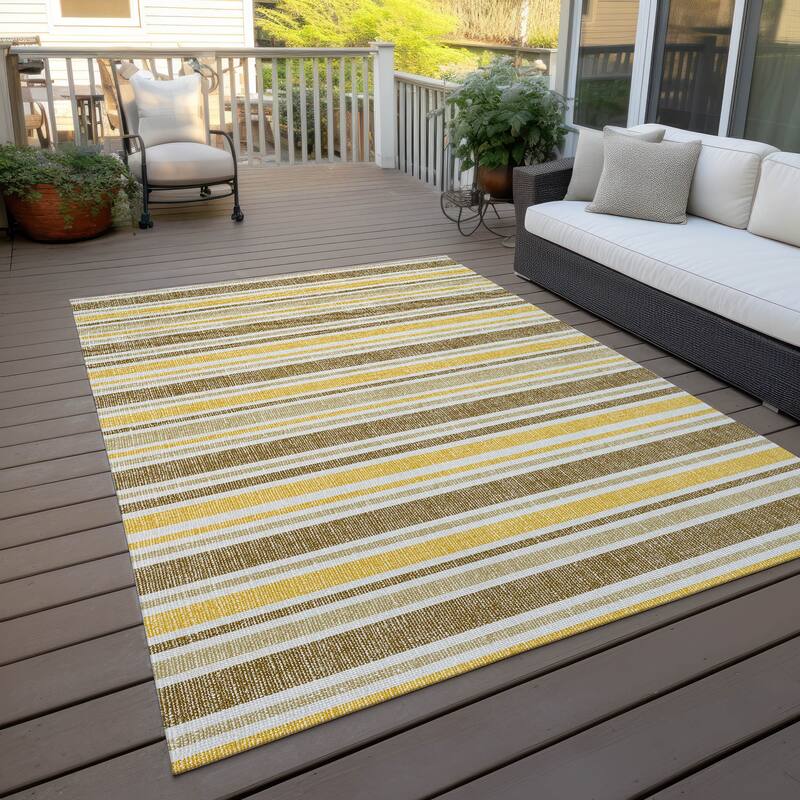 Machine Washable Indoor/ Outdoor Multi Cabana Stripe Chantille Rug