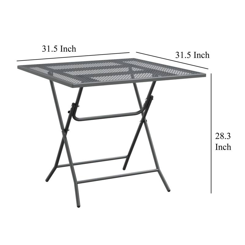 Zofi 3pc Outdoor Dining Chair and Table Set, Foldable Mesh Gray Metal