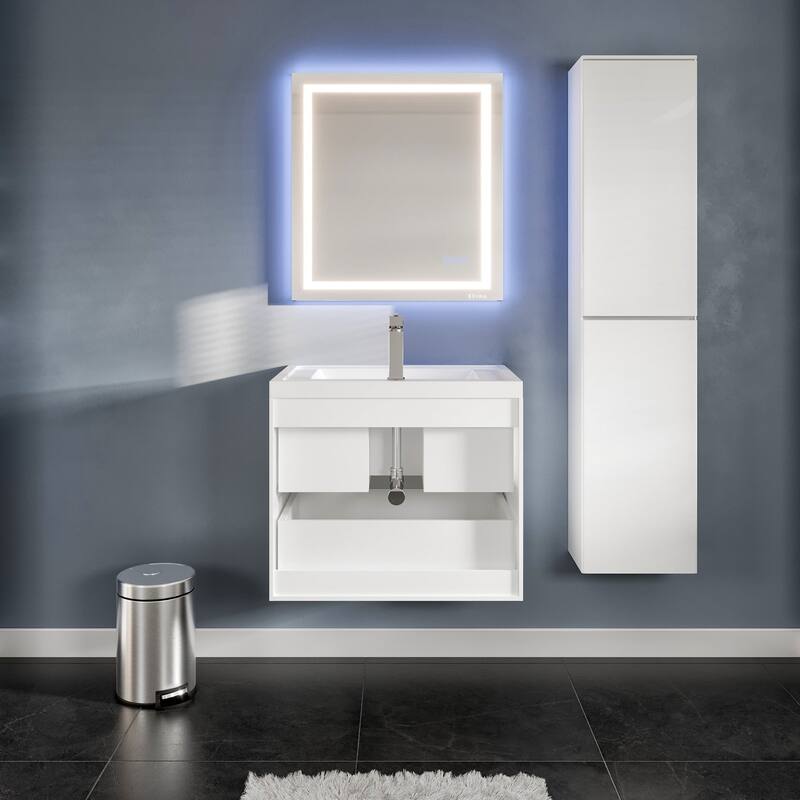 Eviva Glazzy 28" Glossy White Bath Vanity with Integrated Top