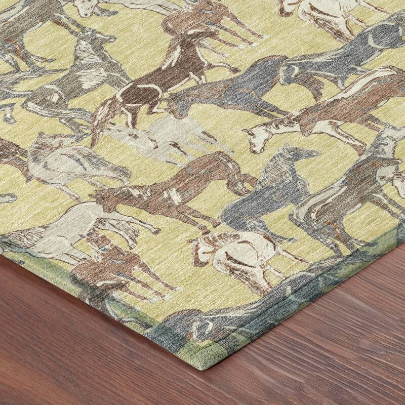 Machine Washable Indoor/ Outdoor Horse Herd Chantille Rug