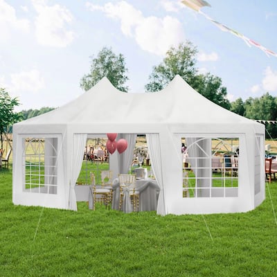 EROMMY 15x20 White Outdoor Pavilion Gazebo Tent with Adjustable Sidewalls for Party Shelter