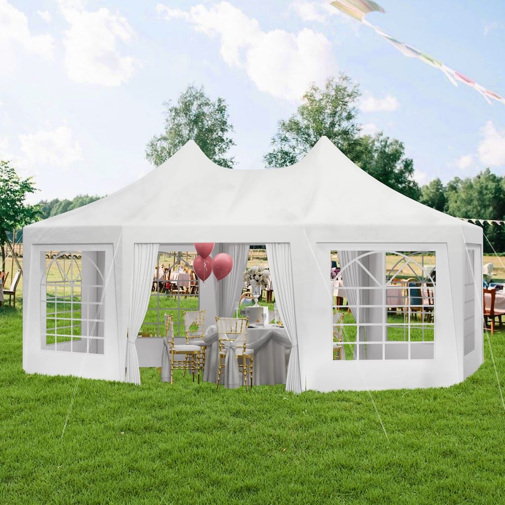 EROMMY 15x20 White Outdoor Pavilion Gazebo Tent with Adjustable Sidewalls for Party Shelter