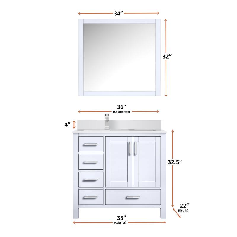 Jacques 36 in. Left White Bath Vanity, White Quartz Top, & Mirror