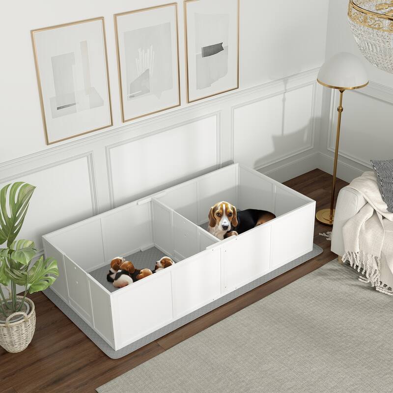 PawHut Whelping Box for Dogs and Puppies, Dog Whelping Box with Washable Waterproof Pee Pad & Adjustable Door for Medium Dogs - 77.2" L x 37.8" W x 18.9" H