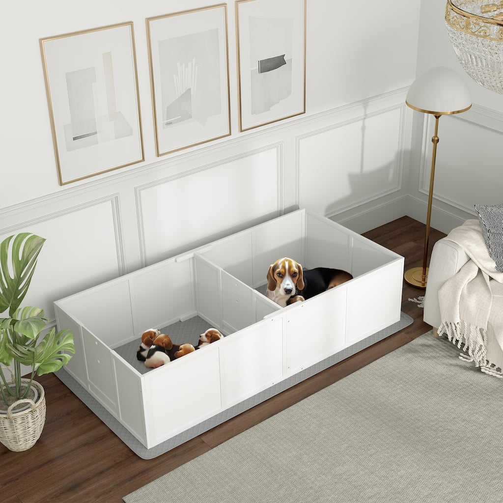 PawHut Whelping Box for Dogs and Puppies, Dog Whelping Box with Washable Waterproof Pee Pad & Adjustable Door for Medium Dogs