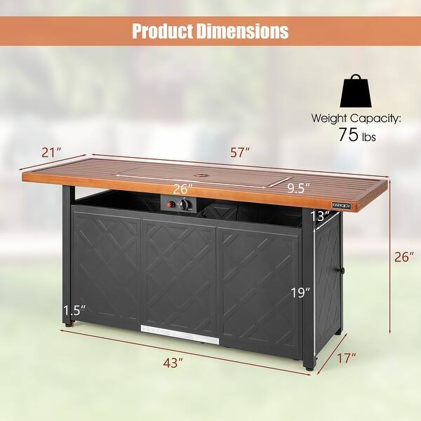 57'' Rectangular Propane Gas Fire Pit 50,000 Btu Heater Outdoor Table ...