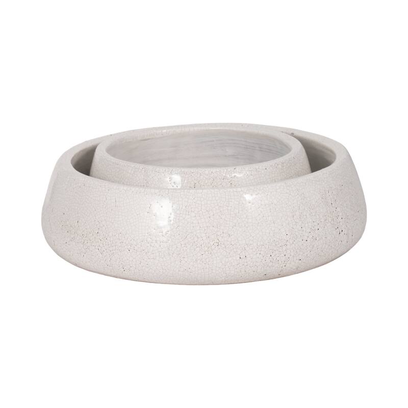 Decorative Round Crackle Terracotta Bowl - Set of 2 - 14", 10" - 14.0"