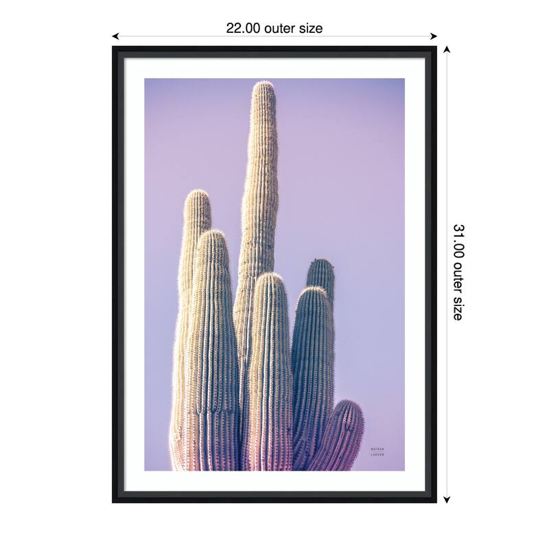 Saguaro Purple Pastel by Nathan Larson Wood Framed Wall Art Print - 22 x 31 in - Black