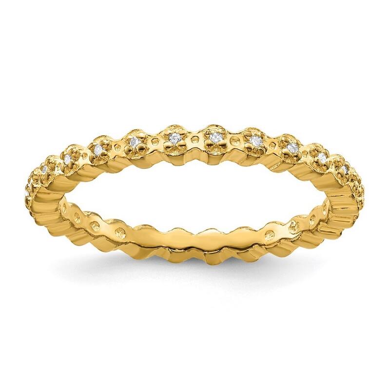 Curata 925 Sterling Silver Polished Prong set Patterned Stackable Expressions Diamond Gold Plated Ring