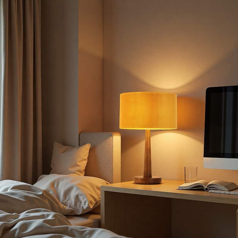 18.5" Modern Table Lamp with Walnut Wood Base, Dimmable Bedside Lamp, UL Listed