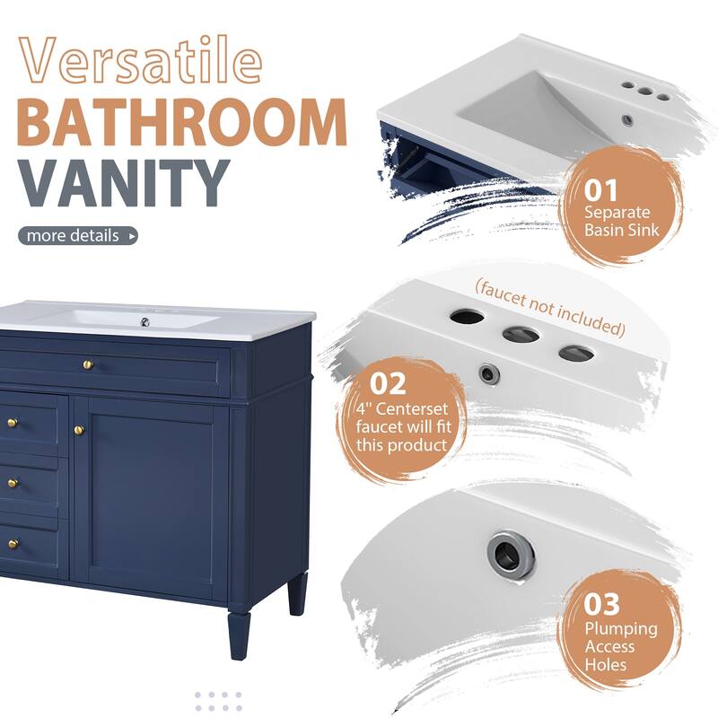36'' Bathroom Vanity with Medicine Cabinet, Modern Bathroom Storage Cabinet with 2 Soft Closing Doors and 4 Drawers