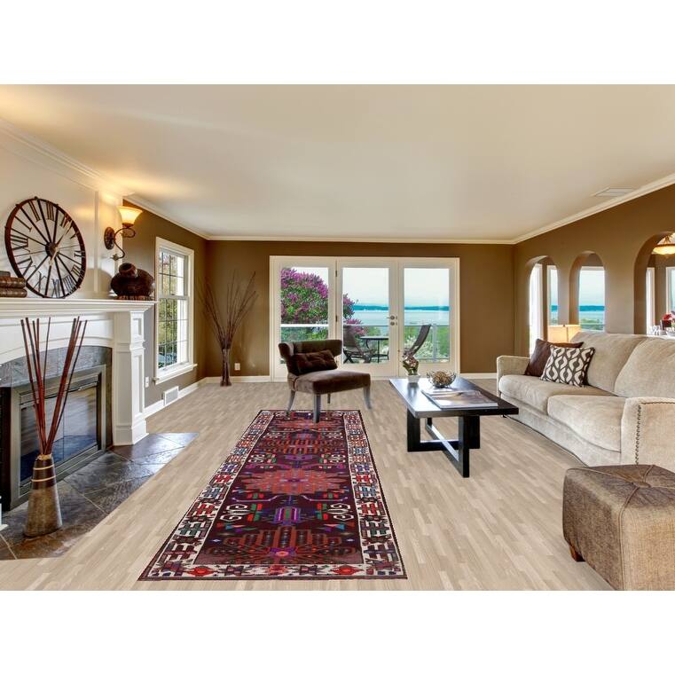 Wine Red Tribal Anatolian Turkish Runner Rug Hand-Knotted Wool Carpet - 3'7"x 14'1"