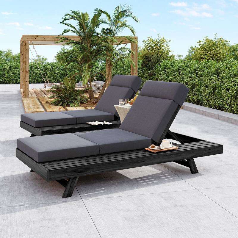 Christopher Knight Home - Elmont Outdoor Acacia Wood Adjustable Chaise Lounge with Water-Resistant Cushions & Headrest Cushion