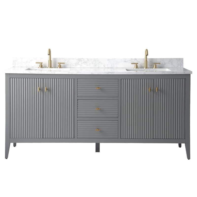 Vanity Art 72" Double Sink Bathroom Vanity Cabinet with Engineered Marble Top