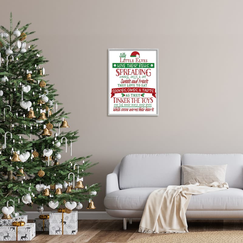 Stupell Silly Little Elves List Festive Christmas Phrases Framed Wall Art