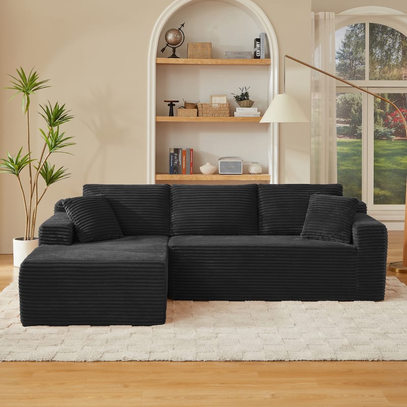 Corduroy Upholstery Cloud Modular Sectional Sofa with Chaise and Pillows, All-Foam Compression Design