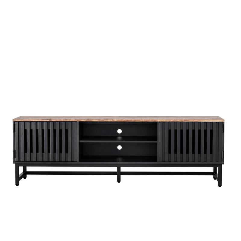 63" TV Stand with Slatted Grille Striped Doors and Storage Shelves for TVs Up to 60"