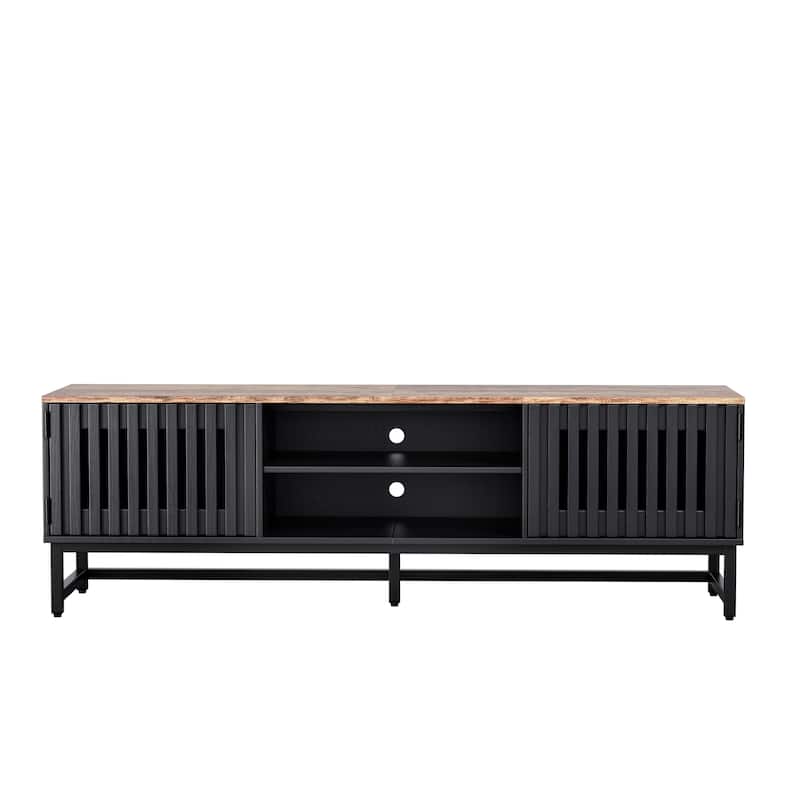 63 Inch Modern TV Stand for TVs up to 60" Entertainment Center with Slatted Grille Doors, Ample Storage