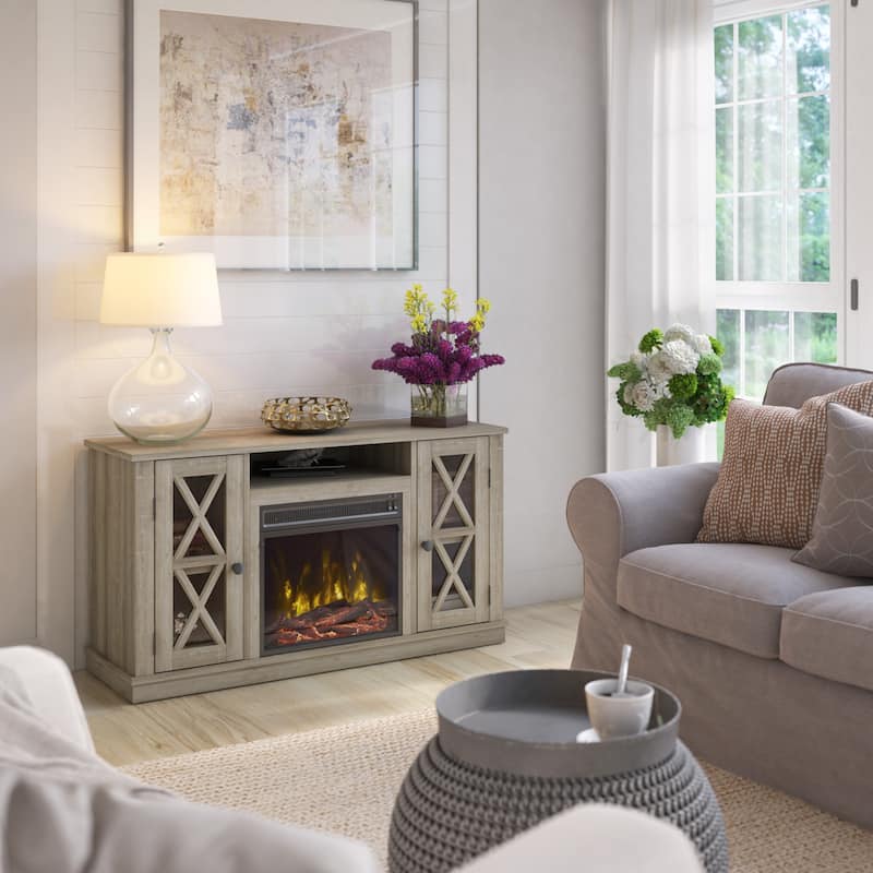 Modern Farmhouse TV Stand for TVs up to 55" with Electric Fireplace