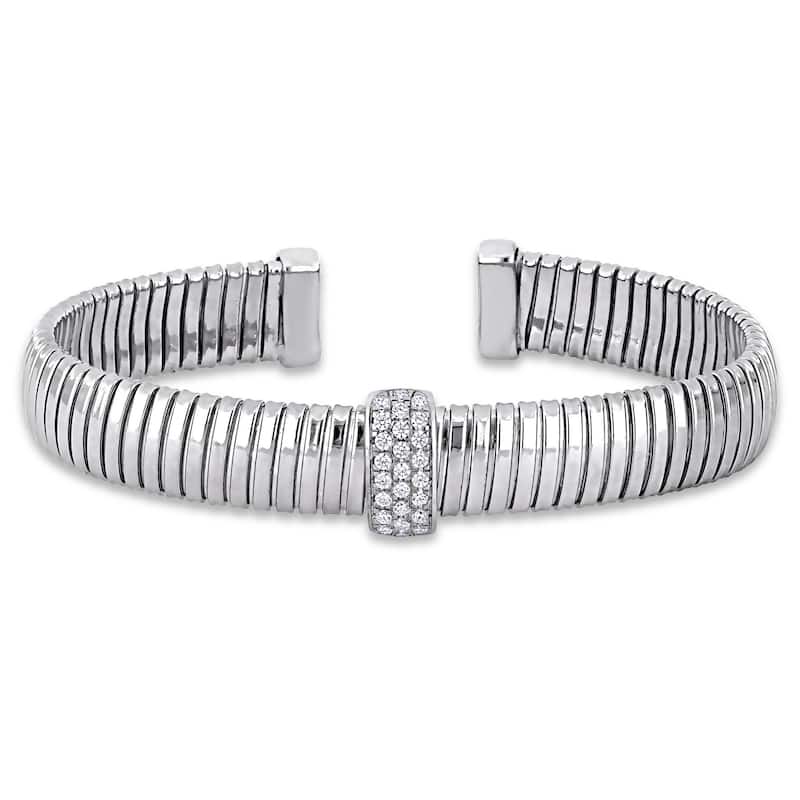 Miadora 3/4ct TGW Cubic Zirconia Stretch Omega Style Bangle in Sterling Silver