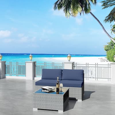 3-Piece Wicker Outdoor Patio Furniture Sectional Conversation Set with Cushion and Side Table