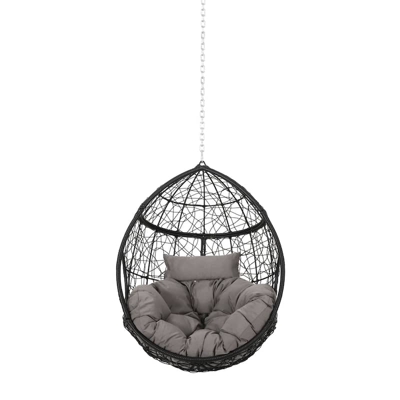 Castic Outdoor Hanging Chair, 46 Inch Rattan Frame, Black Iron, Gray